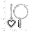 White Night Sterling Silver Rhodium-plated Black and White Diamond with Dangle Heart Hoop Earring - Birthstone Company