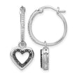 White Night Sterling Silver Rhodium-plated Black and White Diamond with Dangle Heart Hoop Earring - Birthstone Company