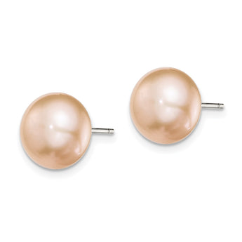 Sterling Silver Rh-plated 10-11mm Pink FW Cultured Button Pearl Earrings - Birthstone Company