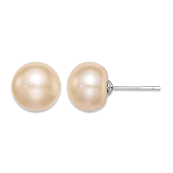Sterling Silver Rh-plated 10-11mm Pink FW Cultured Button Pearl Earrings - Birthstone Company