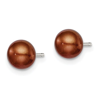 Sterling Silver Rh-plated 6-7mm Brown FW Cultured Button Pearl Stud Earring - Birthstone Company