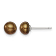 Sterling Silver Rh-plated 6-7mm Brown FW Cultured Button Pearl Stud Earring - Birthstone Company