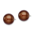 Sterling Silver Rh-plated 10-11mm Brown FWC Button Pearl Earrings - Birthstone Company