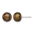 Sterling Silver Rh-plated 10-11mm Brown FWC Button Pearl Earrings - Birthstone Company
