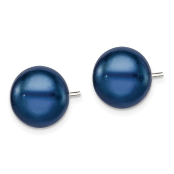 Sterling Silver Rh-plated 10-11mm Black FWC Button Pearl Earrings - Birthstone Company