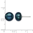 Sterling Silver Rh-plated 10-11mm Black FWC Button Pearl Earrings - Birthstone Company