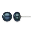 Sterling Silver Rh-plated 10-11mm Black FWC Button Pearl Earrings - Birthstone Company