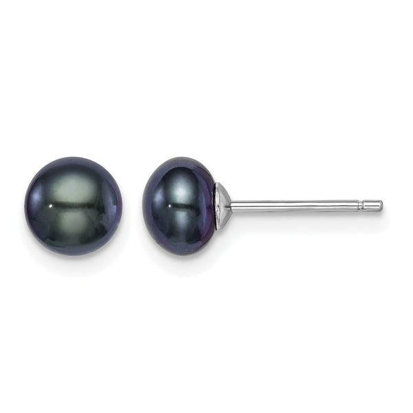 Sterling Silver Rh-plated 6-7mm FW Cultured Button Pearl Black Earrings - Birthstone Company