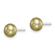 Sterling Silver Rhod-pltd Green 6-7mm Button FWC Pearl Post Earrings - Birthstone Company
