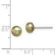 Sterling Silver Rhod-pltd Green 6-7mm Button FWC Pearl Post Earrings - Birthstone Company
