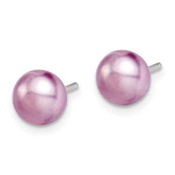Sterling Silver Polished Purple 6-7mm Freshwater Cultured Pearl Button Post Earrings - Birthstone Company