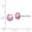 Sterling Silver Polished Purple 6-7mm Freshwater Cultured Pearl Button Post Earrings - Birthstone Company