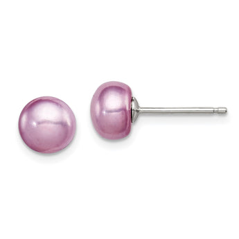 Sterling Silver Polished Purple 6-7mm Freshwater Cultured Pearl Button Post Earrings - Birthstone Company