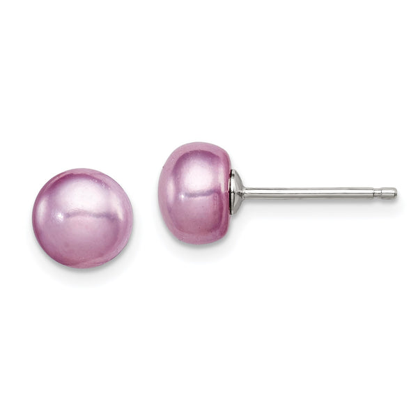 Sterling Silver Polished Purple 6-7mm Freshwater Cultured Pearl Button Post Earrings - Birthstone Company