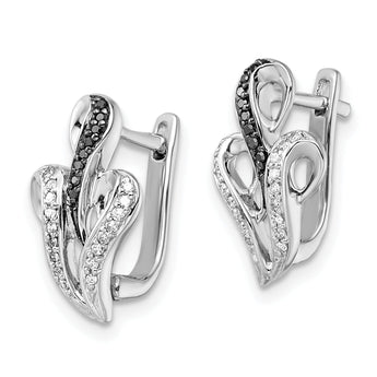White Night Sterling Silver Rhodium-plated Black and White Diamond Hinged Back Post Earrings