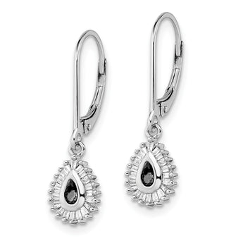 White Night Sterling Silver Rhodium-plated Black and White Diamond Dangle Leverback Earrings - Birthstone Company