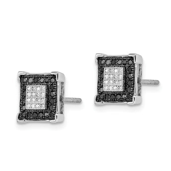 White Night Sterling Silver Rhodium-plated Black and White Diamond Square Post Earrings - Birthstone Company