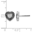 White Night Sterling Silver Rhodium-plated Black and White Diamond Heart Post Earrings - Birthstone Company
