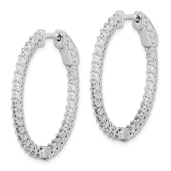 Sterling Shimmer Sterling Silver Rhodium-plated 60 Stone 1.7mm CZ In and Out Oval Hinged Hoop Earrings