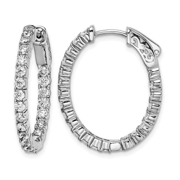 Sterling Shimmer Sterling Silver Rhodium-plated 44 Stone 2.3mm CZ In and Out Oval Hinged Hoop Earrings - Birthstone Company