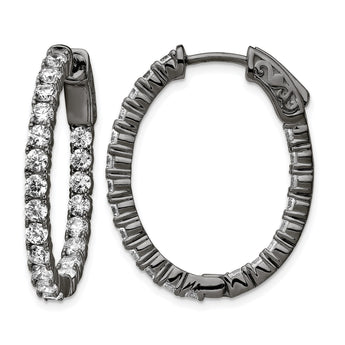 Sterling Shimmer Black Rhodium-plated 42 Stone 2.5mm CZ In and Out Oval Hinged Hoop Earrings - Birthstone Company