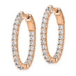 Sterling Shimmer Sterling Silver Rose-tone Flash Rose Gold-plated 42 Stone 2.5mm CZ In and Out Oval Hinged Hoop Earrings - Birthstone Company