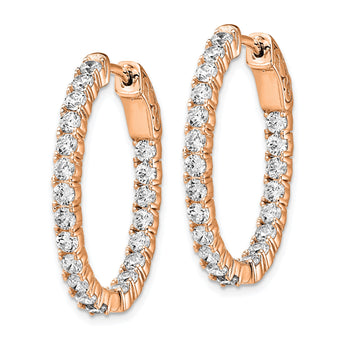 Sterling Shimmer Sterling Silver Rose-tone Flash Rose Gold-plated 42 Stone 2.5mm CZ In and Out Oval Hinged Hoop Earrings - Birthstone Company
