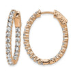 Sterling Shimmer Sterling Silver Rose-tone Flash Rose Gold-plated 42 Stone 2.5mm CZ In and Out Oval Hinged Hoop Earrings - Birthstone Company
