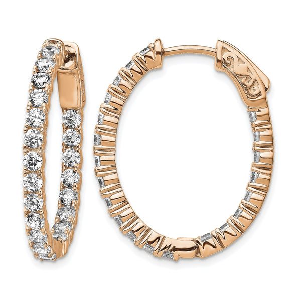 Sterling Shimmer Sterling Silver Rose-tone Flash Rose Gold-plated 42 Stone 2.5mm CZ In and Out Oval Hinged Hoop Earrings - Birthstone Company