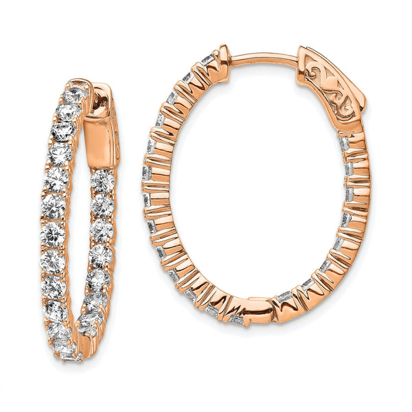 Sterling Shimmer Sterling Silver Rose-tone Flash Rose Gold-plated 42 Stone 2.5mm CZ In and Out Oval Hinged Hoop Earrings