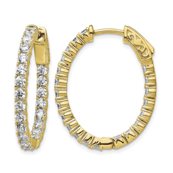 Sterling Shimmer Sterling Silver Gold-tone Flash Gold-plated 42 Stone 2.5mm CZ In and Out Oval Hinged Hoop Earrings - Birthstone Company