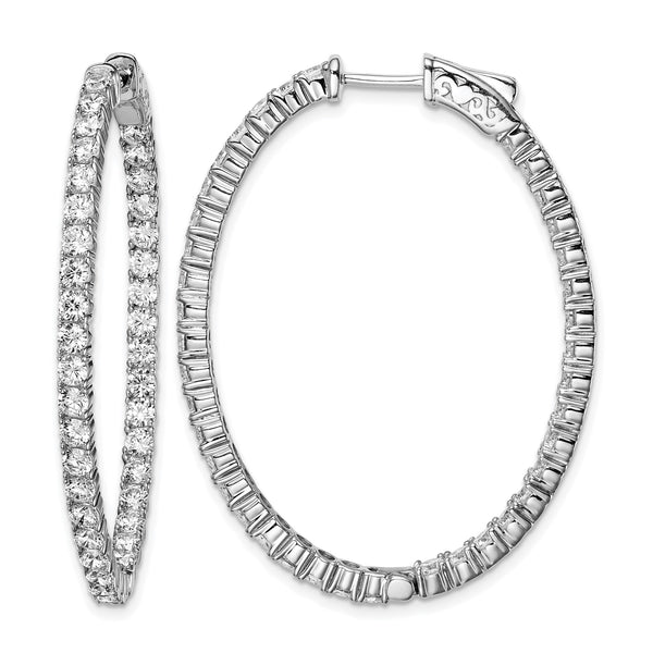 Sterling Shimmer Sterling Silver Rhodium-plated 78 Stone 2.5mm CZ In and Out Oval Hinged Hoop Earrings - Birthstone Company
