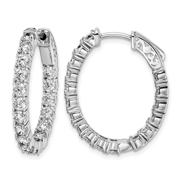 Sterling Shimmer Sterling Silver Rhodium-plated 34 Stone 3.0mm CZ In and Out Oval Hinged Hoop Earrings - Birthstone Company
