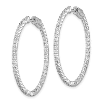 Sterling Shimmer Sterling Silver Rhodium-plated 100 Stone 1.7mm CZ In and Out Round Hinged Hoop Earrings - Birthstone Company