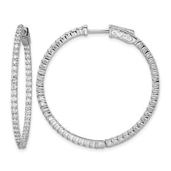 Sterling Shimmer Sterling Silver Rhodium-plated 100 Stone 1.7mm CZ In and Out Round Hinged Hoop Earrings - Birthstone Company