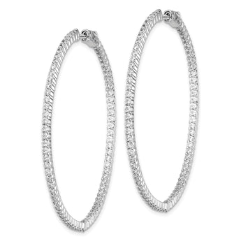Sterling Shimmer Sterling Silver Rhodium-plated 150 Stone 1.7mm CZ In and Out Round Hinged Hoop Earrings - Birthstone Company