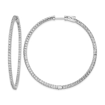Sterling Shimmer Sterling Silver Rhodium-plated 150 Stone 1.7mm CZ In and Out Round Hinged Hoop Earrings - Birthstone Company