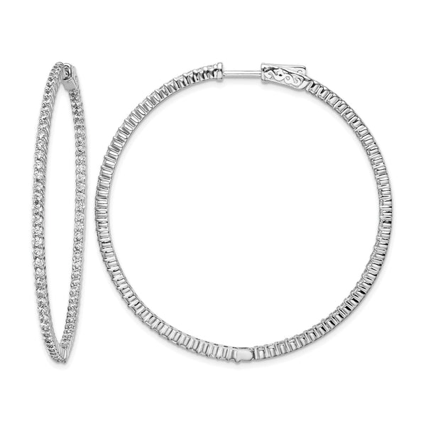 Sterling Shimmer Sterling Silver Rhodium-plated 150 Stone 1.7mm CZ In and Out Round Hinged Hoop Earrings - Birthstone Company