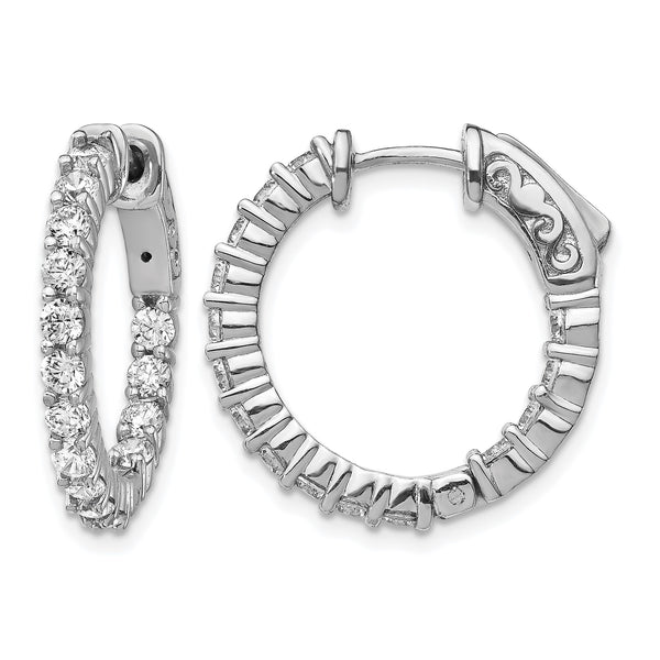 Sterling Shimmer Sterling Silver Rhodium-plated 30 Stone 2.3mm CZ In and Out Round Hinged Hoop Earrings - Birthstone Company