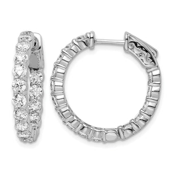 Sterling Shimmer Sterling Silver Rhodium-plated 30 Stone 3mm CZ In and Out Round Hinged Hoop Earrings - Birthstone Company