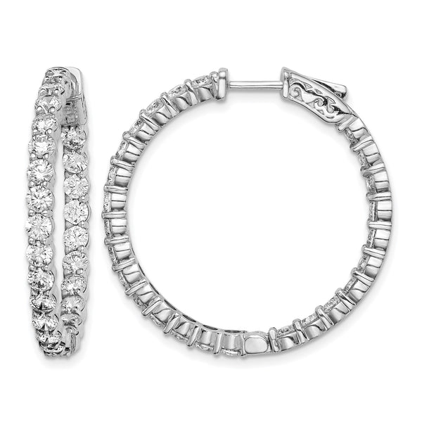 Sterling Shimmer Sterling Silver Rhodium-plated 50 Stone 3mm CZ In and Out Round Hinged Hoop Earrings - Birthstone Company