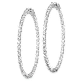Sterling Shimmer Sterling Silver Rhodium-plated 90 Stone 2mm CZ In and Out Round Hinged Hoop Earrings