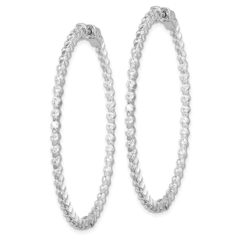 Sterling Shimmer Sterling Silver Rhodium-plated 90 Stone 2mm CZ In and Out Round Hinged Hoop Earrings - Birthstone Company