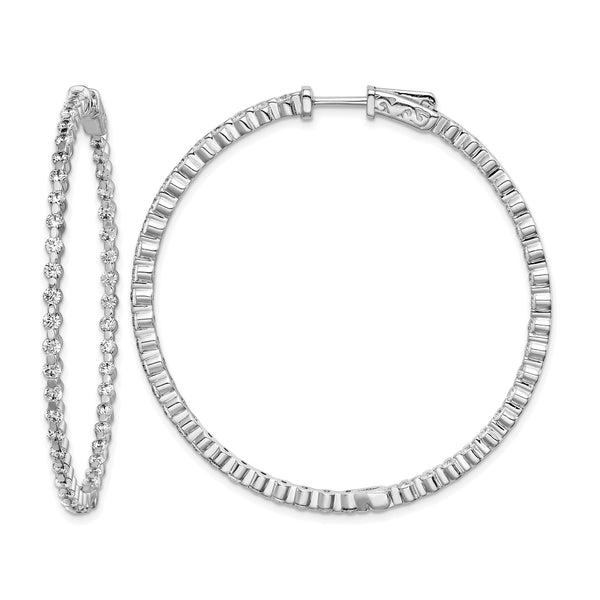 Sterling Shimmer Sterling Silver Rhodium-plated 90 Stone 2mm CZ In and Out Round Hinged Hoop Earrings - Birthstone Company