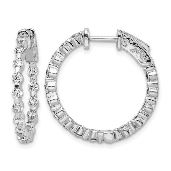 Sterling Shimmer Sterling Silver Rhodium-plated 30 Stone 2.3mm CZ In and Out Round Hinged Hoop Earrings - Birthstone Company