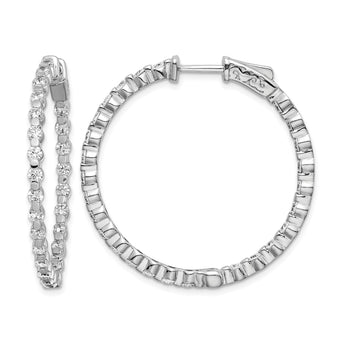 Sterling Shimmer Sterling Silver Rhodium-plated 52 Stone 2.3mm CZ In and Out Round Hinged Hoop Earrings - Birthstone Company