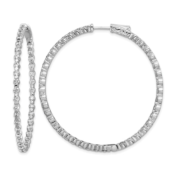 Sterling Shimmer Sterling Silver Rhodium-plated 78 Stone 2.3mm CZ In and Out Round Hinged Hoop Earrings - Birthstone Company