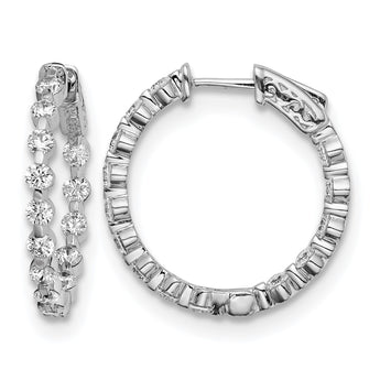 Sterling Shimmer Sterling Silver Rhodium-plated 28 Stone 2.7mm CZ In and Out Round Hinged Hoop Earrings - Birthstone Company