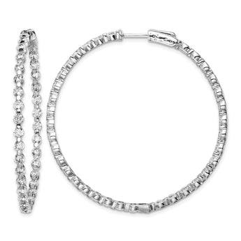 Sterling Shimmer Sterling Silver Rhodium-plated 78 Stone 2.75mm CZ In and Out Round Hinged Hoop Earrings - Birthstone Company