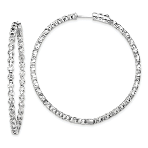 Sterling Shimmer Sterling Silver Rhodium-plated 78 Stone 2.75mm CZ In and Out Round Hinged Hoop Earrings